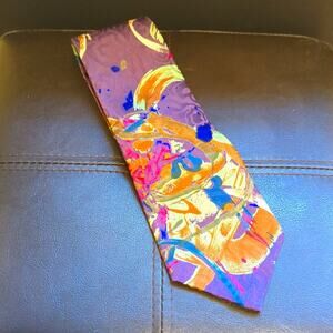 Vintage Index 100%  Silk Retro Abstract Art Colorful Floral Print Tie